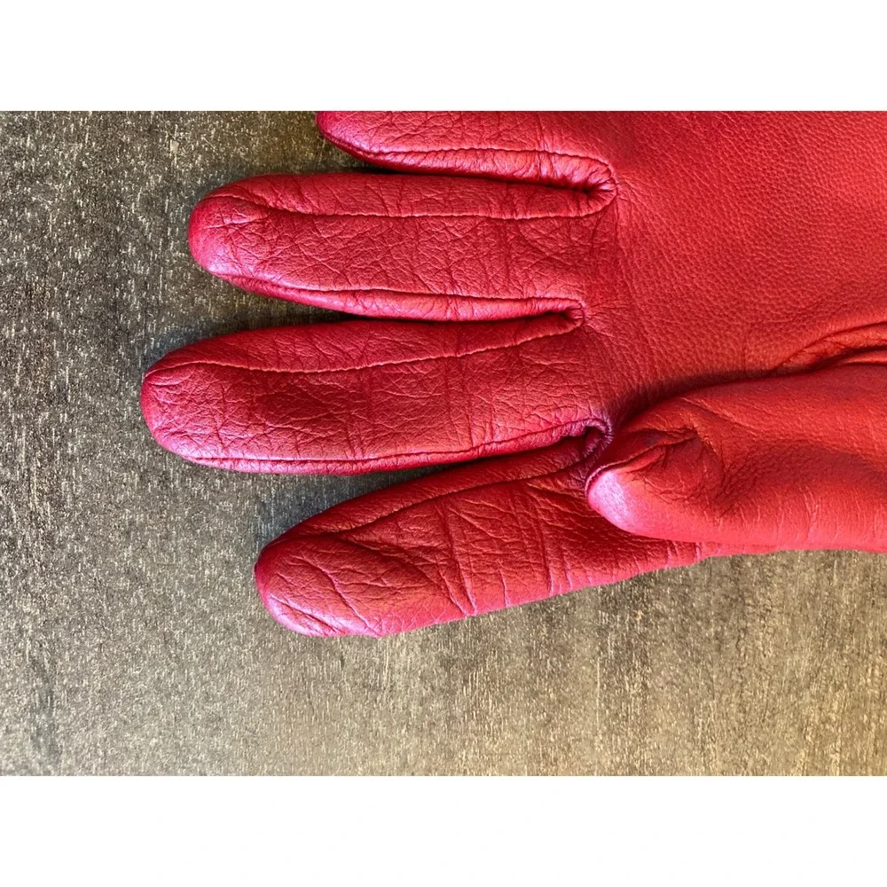 Fownes Red Leather Gloves Womens Size 7 Cashmere Lined Genuine Leather WPL 9522